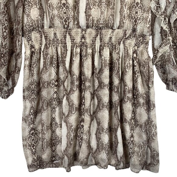 Long Sleeve Ruffle Dress snake print ruffle size xl White house black market - Picture 12 of 16